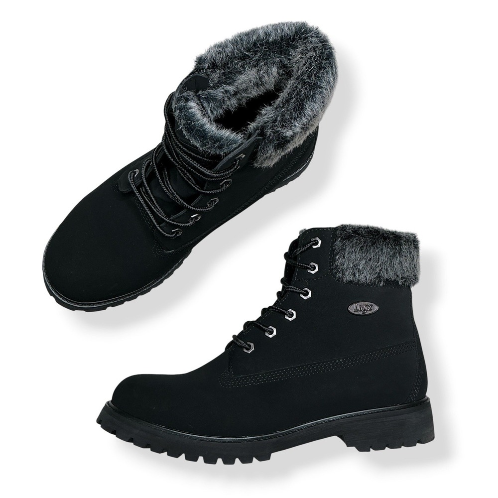 Lugz Boots Women Size 9.5 Black Faux Fur Lace Up Combat Mid Calf NWOT
